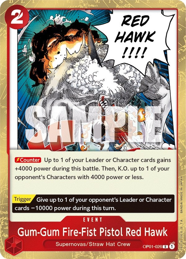Image for Gum-Gum Fire-Fist Pistol Red Hawk (OP01-026) - One Piece Card Game