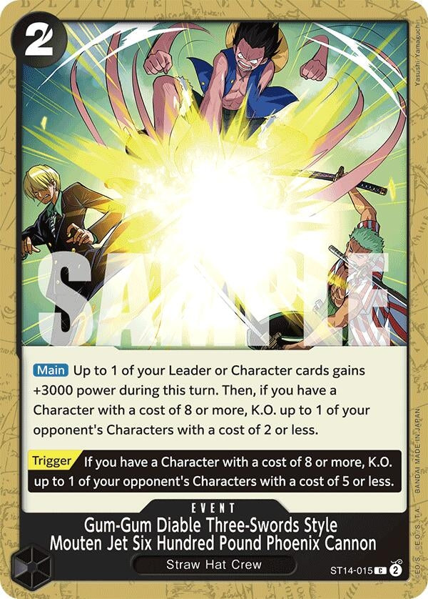 Image for Gum-Gum Diable Three-Swords Style Mouten Jet Six Hundred Pound Phoenix Cannon (ST14-015) - One Piece Card Game