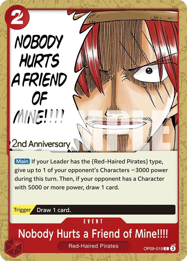 Image for Nobody Hurts a Friend of Mine!!!! (OP09-019) - One Piece Card Game