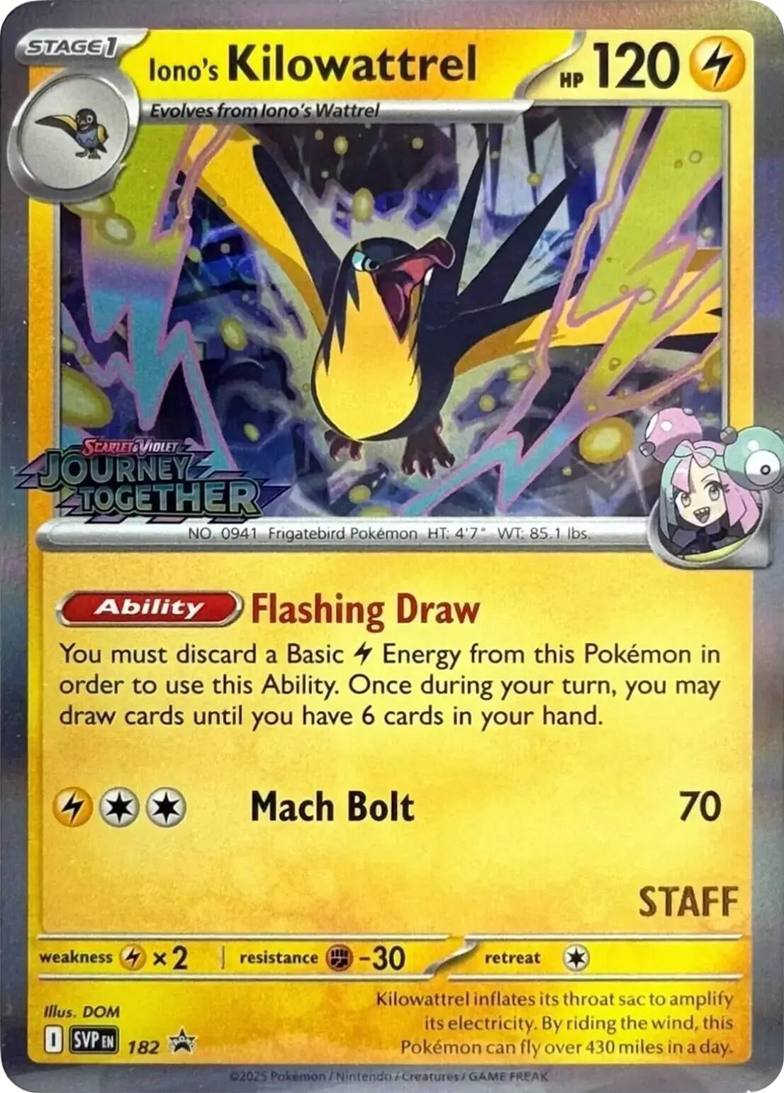 Image for Iono's Kilowattrel - 182 (Prerelease) [Staff] (182) - Pokemon