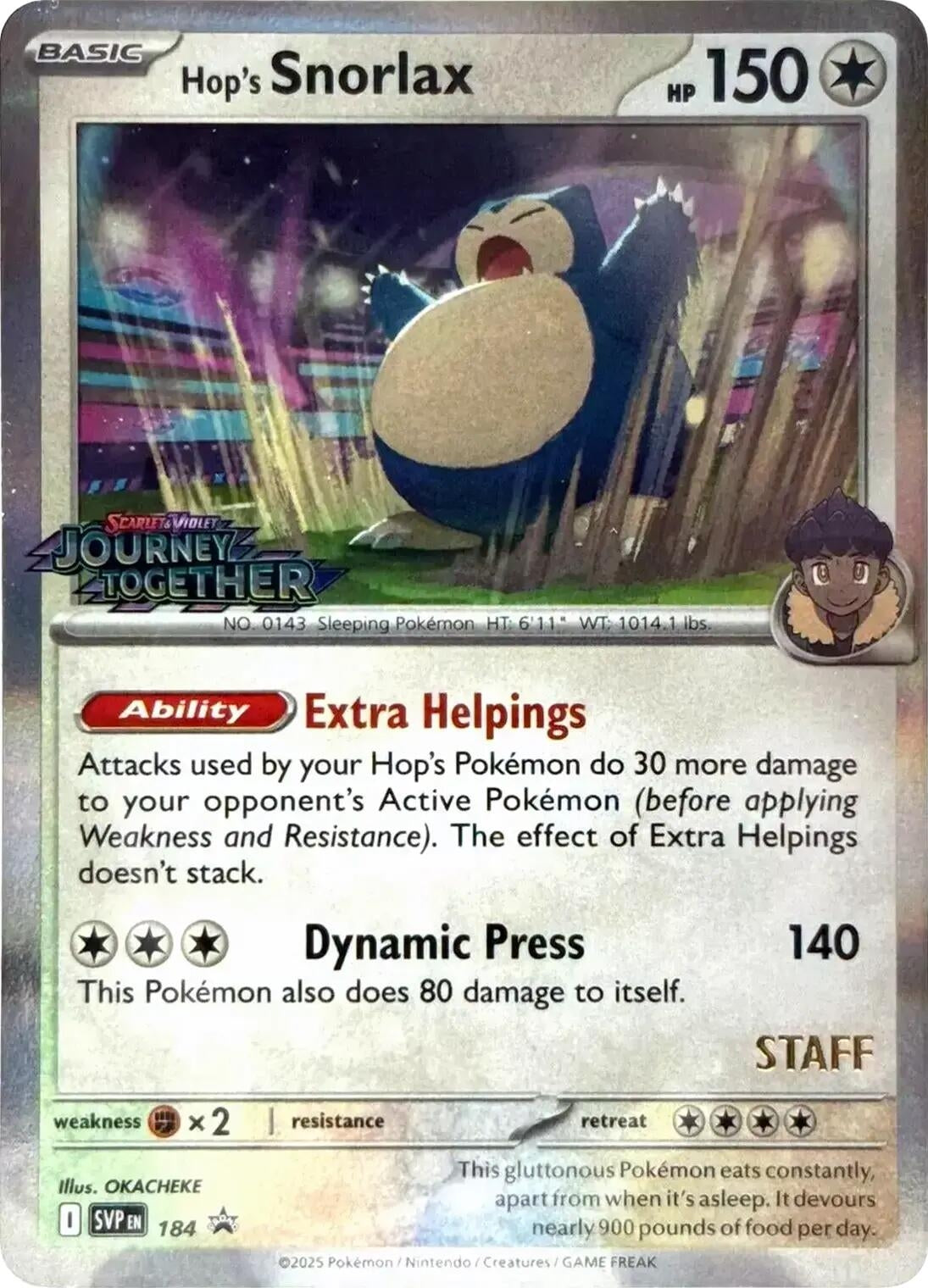 Image for Hop's Snorlax - 184 (Prerelease) [Staff] (184) - Pokemon