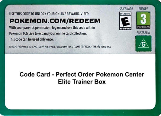 Code Card - Perfect Order Pokemon Center Elite Trainer Box