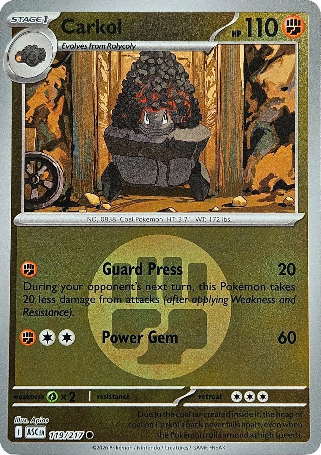Image for Carkol (Energy Symbol Pattern) (119/217) - Pokemon