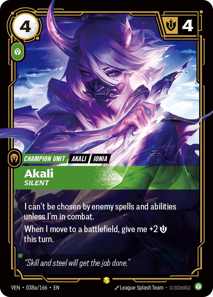 Image for Akali, Silent (Alternate Art) (038a/166) - Riftbound: League of Legends Trading Card Game