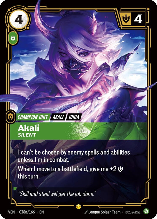 Image for Akali, Silent (Alternate Art) (038a/166) - Riftbound: League of Legends Trading Card Game
