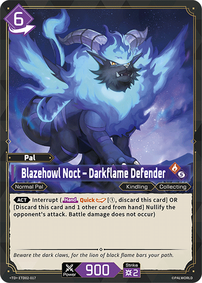 Image for Blazehowl Noct – Darkflame Defender (ETD02-017) - Palworld Official Card Game